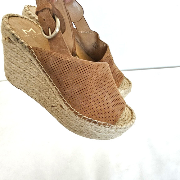 MARC FISHER SIZE 9M Suede Brown Open Toe Espadrille Wedge Sandals Mlandela Strap - Picture 6 of 16